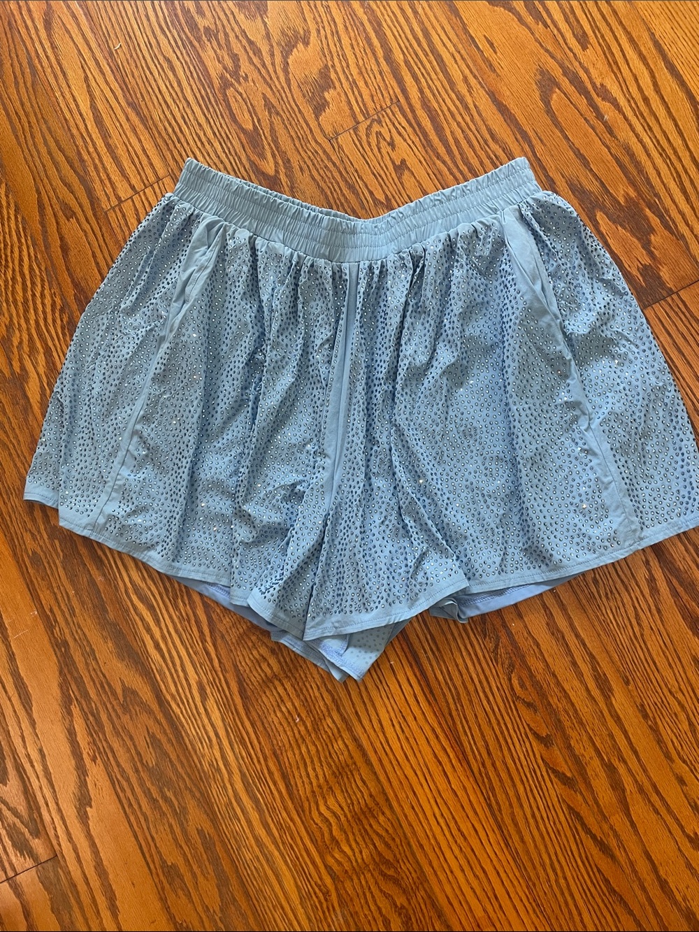 QUEEN OF SPARKLES Light Blue Athletic Eyelet Shorts